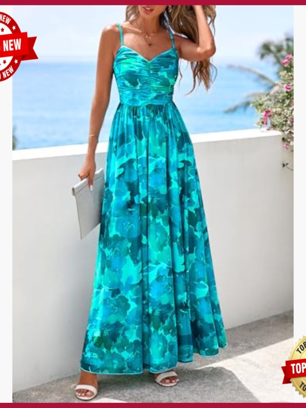 Summer Maxi Dress Spaghetti Strap V-Neck Mesh Boho Sundress - Picture 2 of 7